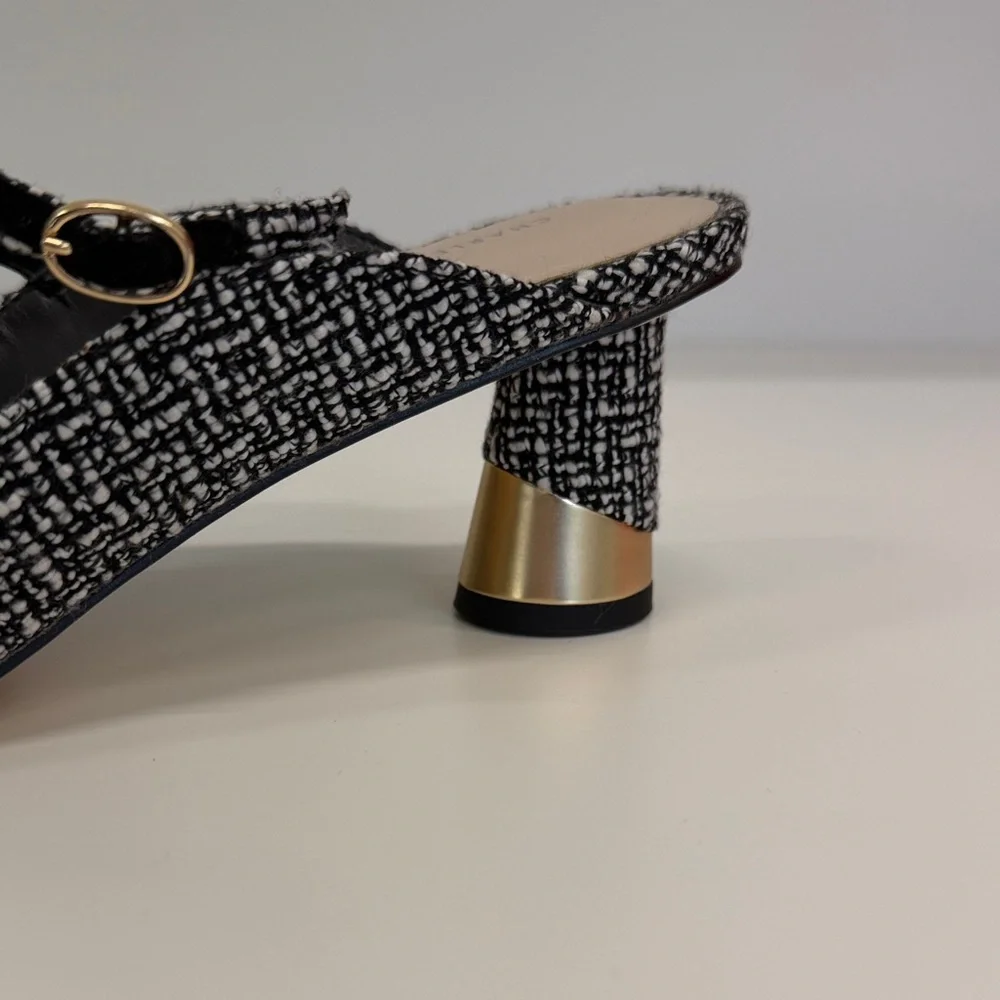 Charles & Keith Black and White Tweed Slingback Heels - Picture 4 of 6
